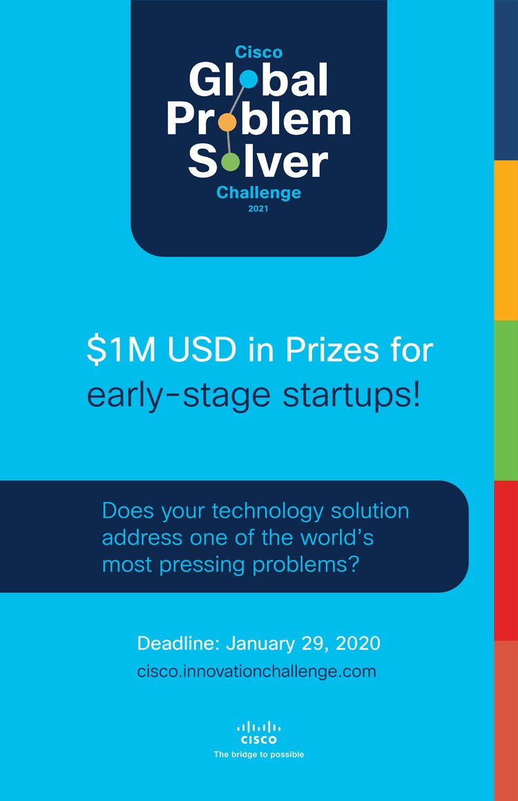 oorjasolutions's tweet image. As winners of the Grand Prize in 2019 we encourage you to apply to the 5th annual @Cisco #GlobalProblemSolverChallenge. They are awarding $1M in prizes!
They are also offering five new *special* themed prizes. Learn more here 👉cisco.innovationchallenge.com #TechForGood