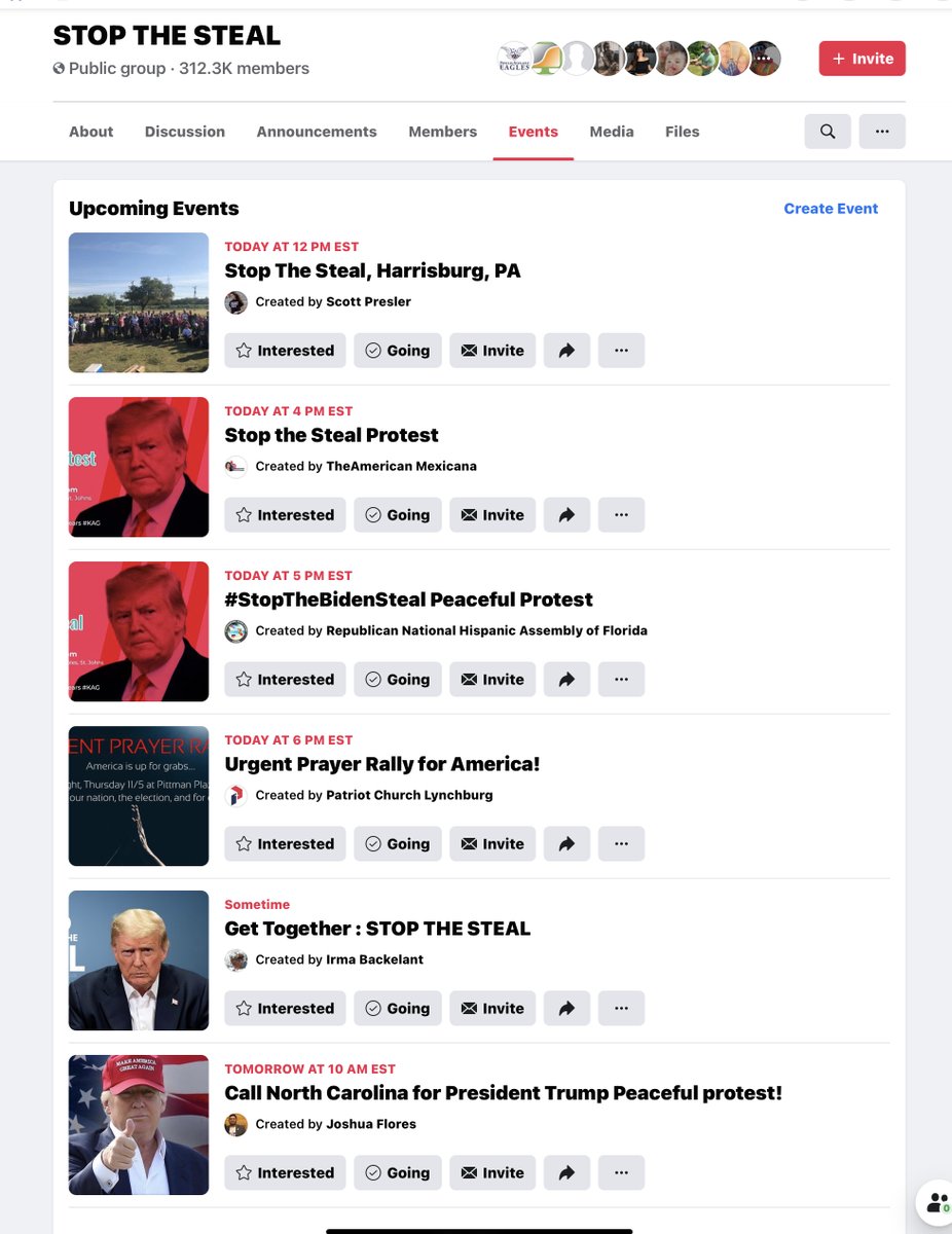 Here I saved the various events scheduled today also don‘t be that archive jerk - I’ll find you  https://web.archive.org/web/20201105161851/https://www.facebook.com/login/?next=https%3A%2F%2Fwww.facebook.com%2Fgroups%2Fstopthesteal2020%2Fevents First Archive https://web.archive.org/web/20201105161907/https://de-de.facebook.com/login/?next=https%3A%2F%2Fwww.facebook.com%2Fgroups%2Fstopthesteal2020%2Fevents First Archive Outlink https://web.archive.org/web/20201105161933/https://developers.facebook.com/?ref=pf  http://web.archive.org/save/https://www.facebook.com/groups/stopthesteal2020/events https://web.archive.org/web/20201105161952/https://www.facebook.com/r.php?next=https%3A%2F%2Fwww.facebook.com%2Fgroups%2Fstopthesteal2020%2Fevents&locale=en_US&display=page First Archive Outlink