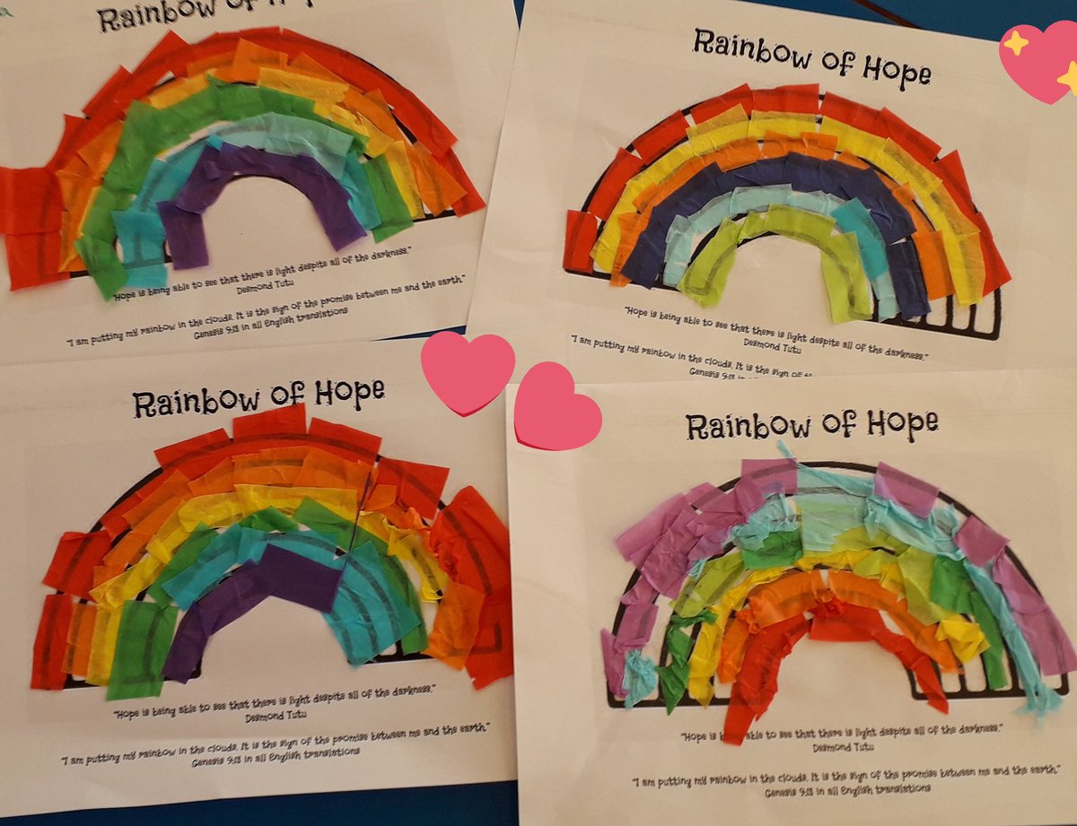 PlacesProject's tweet photo. Lovely mini #WiggleWorship yesterday with the Reception Class @StMaxentiusPri. #Wiggle shared the story of 'Noah and the Rainbow'🌧🌊🌫🌬🌈 and then we created colourful  #RainbowsOfHope 🌈 @StMaxChurch @RectorTeam
@DioManchester @DbeManchester @churchofengland @BFPMAT https://t.co/v8Xr5HDFvS