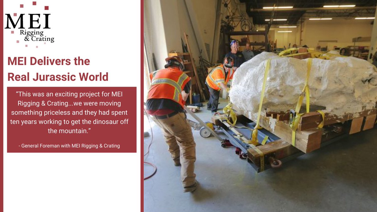 MEIIndustrial's tweet photo. #DYK that #MEI #crated &amp; #transported rare fossils that were over 100 million years old? Our crew moved the 16-ft #Utahraptor skeleton to @ThanksPoint for all #dinosaur fans to enjoy. https://t.co/2wIM876euJ
#tbt #history #rigging #machinery #equipment #transport #JurassicWorld https://t.co/hl98LuxEaV