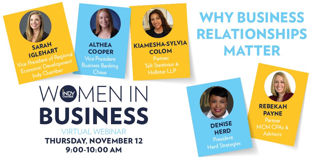 IndyChamber's tweet photo. Are you building relationships with your banker, lawyers, & accountants that are vital to the future of your business & demands of your customers? Learn why biz relationships matter from #indyleaders on 11/12!
@HerdStrategies @Taftlaw @MCMcpas @Chase
https://t.co/j7iVNzxNTL https://t.co/Gt5D8Az69D