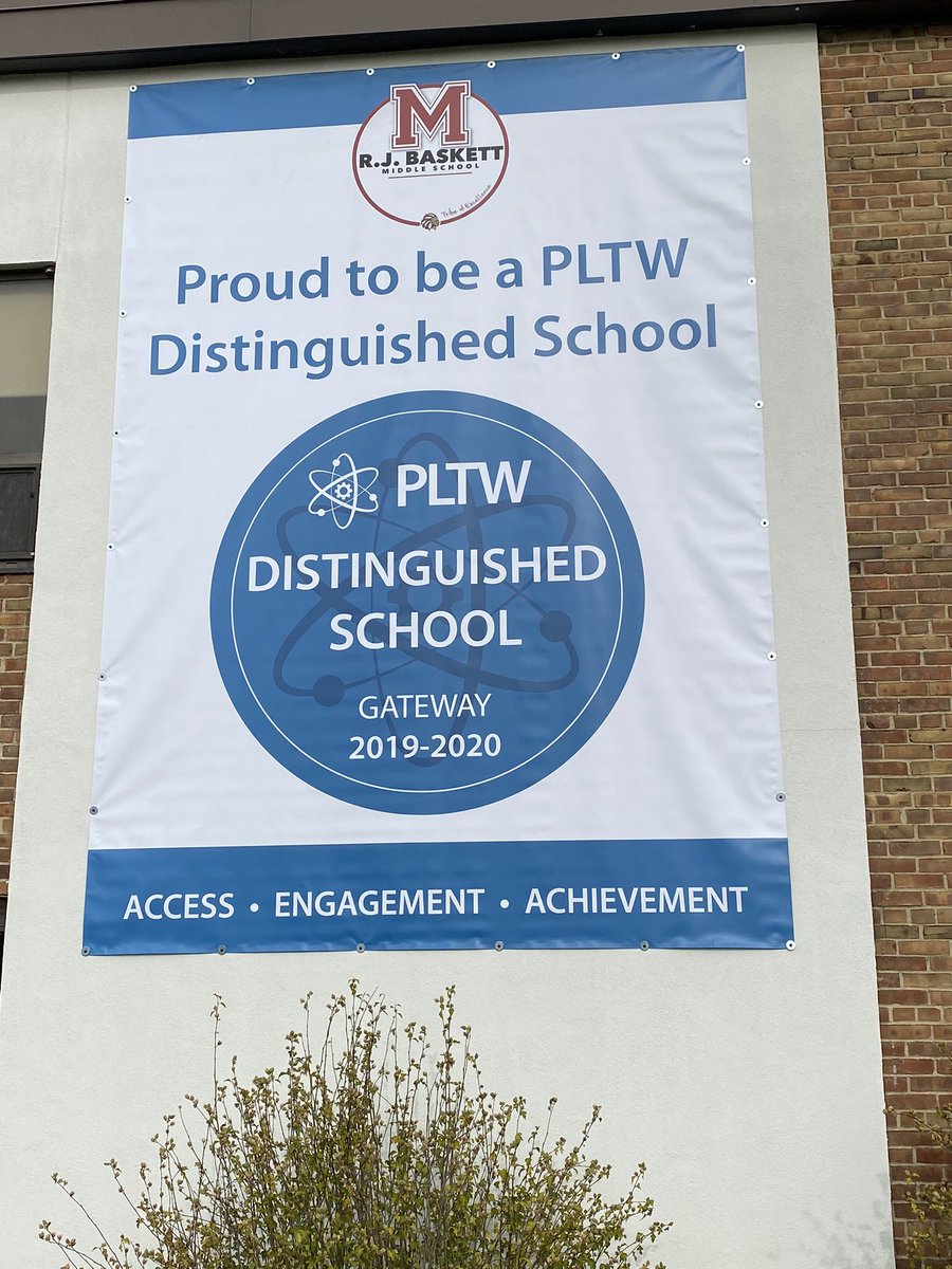 rjbaskettms's tweet photo. Congratulations to R.J. Baskett Middle School students &amp; staff for receiving Distinguished School status from PLTW for the 2019-2020 school year. Thank you to Mr Gosser and Gas City for your assistance! https://t.co/iEk9PiGmQ4