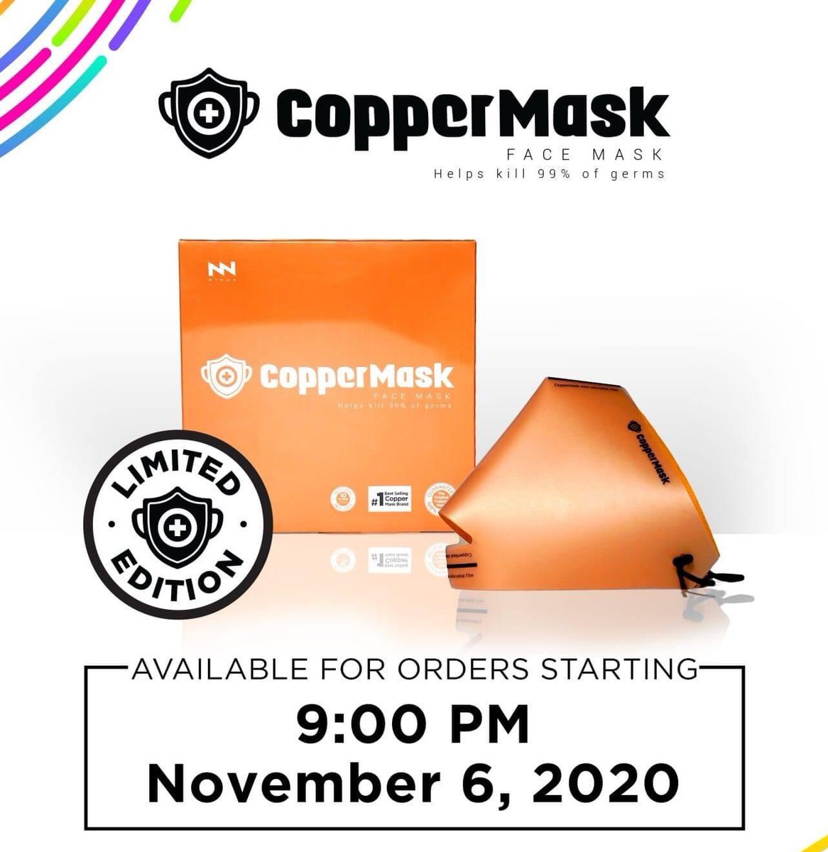 coppermaskph's tweet photo. We will never stop innovating! To keep all of us safe and to maintain our fashionable style, we offer you the newest CopperMask Limited Edition 🧡🧡

Be ready as we open the website for orders on Novemebr 6, 2020 at 9PM. 

Just go to https://t.co/Ve5TsNeGOv to place your orders. https://t.co/w5KZbVZBic