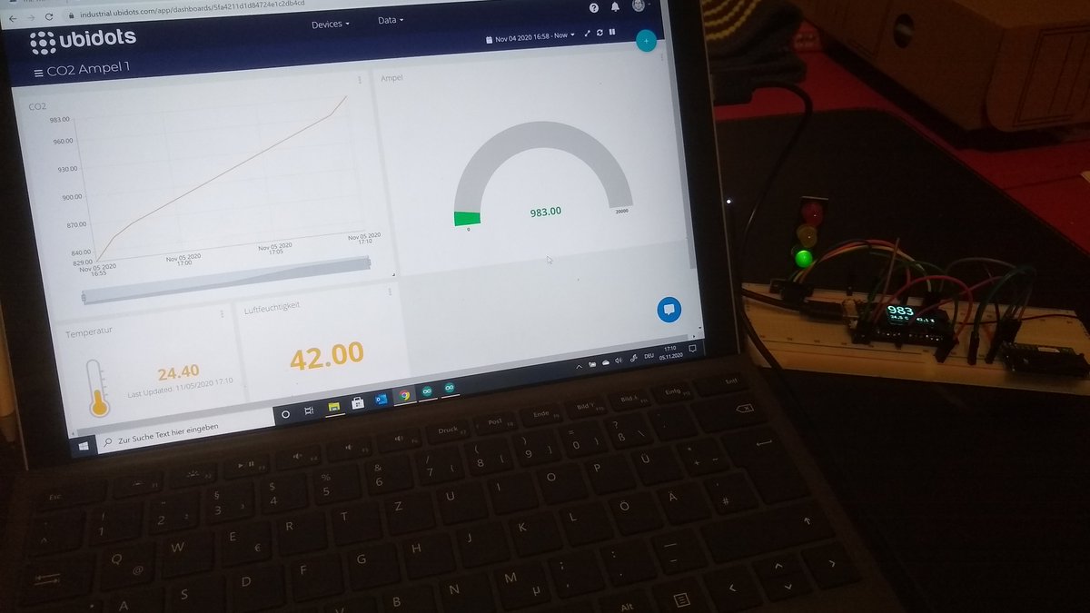 Die #Co2Ampel sendet ihre Daten an <a href="/thethingsntwrk/">The Things Network</a> und anschließend erfolgt eine Visualisierung mit <a href="/ubidots/">Ubidots</a>. Wollte eigentlich erst <a href="/CayenneIoT/">myDevices Cayenne</a> LPP nehmen wegen bereits vorhandenen CO2 Feld, aber die <a href="/thethingsntwrk/">The Things Network</a> Integration unterstützt das LPP "Concentration" Feld nicht.