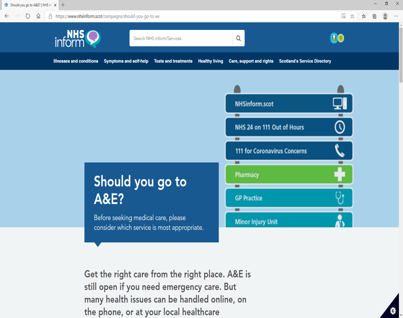 EastDunHSCP's tweet photo. Get the right care from the right place. Many issues can be handled faster at NHSInform by
calling NHS24 on 111, at a pharmacy, through your GP surgery or at the MIU.
For coronavirus, concerns call 111.
#NHSInform #NHS24 #Call111 #Pharmacy #GP #MIU https://t.co/N4LwIsHcQG