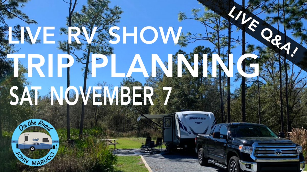 JohnMarucci's tweet photo. Next up on the On The Road Live RV Show - Trip Planning! We'll also look a big change to the R-Pod line up and catch up on other RV news and Q&amp;A. Saturday morning, November 7th at 11:00 a.m. EST! ⠀
#rpod #rpodnation #rvtips #rvliving #rvlife #keystonebullet #rvhelp #rvtravel https://t.co/oeR8MykDzk