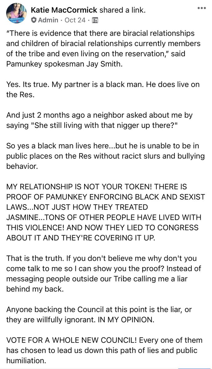 On Election Day  #Norfolk VA voted yes to Pamunkey tribal casino. I think y’all should know who youre dealing with.The  #Pamunkey spokesman uses the mixed-race relationship on the rez as proof they aren’t actively racist. This statement is from tribal member in that relationship.