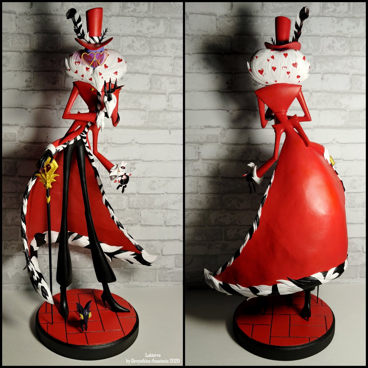 lakterra's tweet photo. 🔥❤️Valentino❤️🔥

 ● Figure size: 35 cm (high);  12 cm (stand diameter).

 ● Materials: wooden stand, wire frame, foil, velvet clay, matt paints, matt varnish.

 [❕Order❕]

#lakterra_workshop #sculpt #figurine #velvetclay #hazbin_hotel #Valentino https://t.co/JRaqQfx7LQ