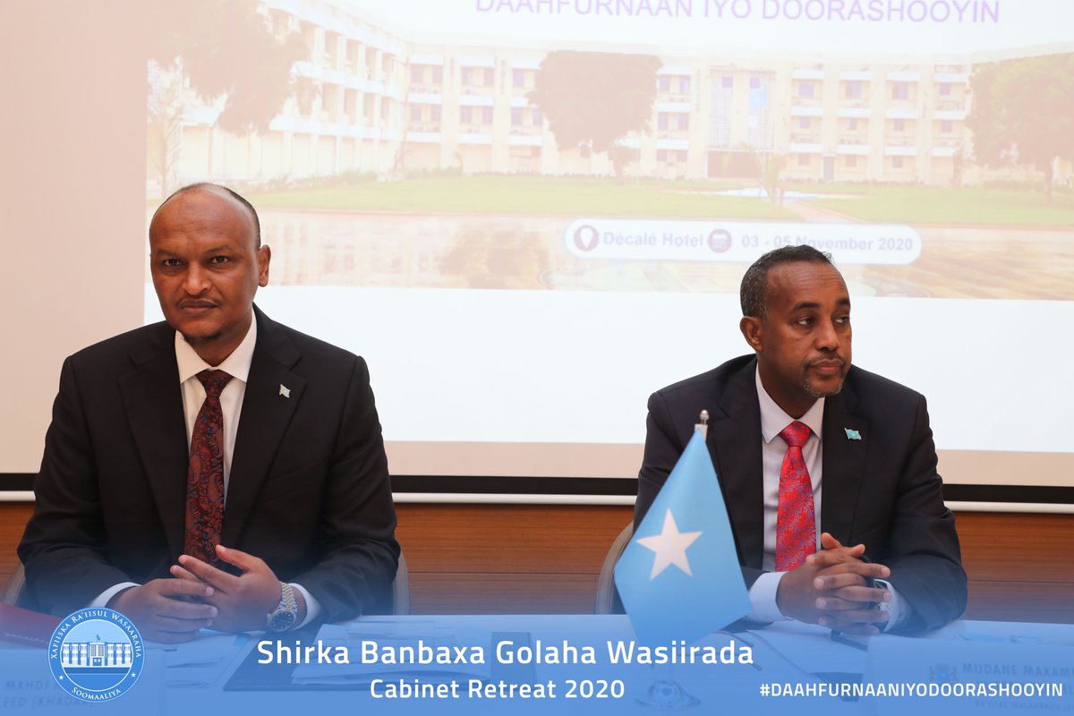 SomEnterprise's tweet photo. The PM of Somalia, @MohamedHRoble, concludes a three-day Cabinet retreat in Mogadishu. The event's mission was to formulate a 100 day plan for the country, addressing key priorities such as Elections, Social Services, Economic Growth and Security. 

#SomaliRenaissance https://t.co/Ju8iOBGGa6