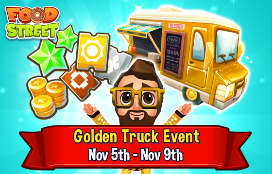 PlayFoodStreet's tweet photo. We hope you are batty for food! The Golden Truck Event has STARTED! Complete and send away Golden Trucks to win an extra voucher, season collectibles &amp; more! Play now! https://t.co/emB5OaKLXy