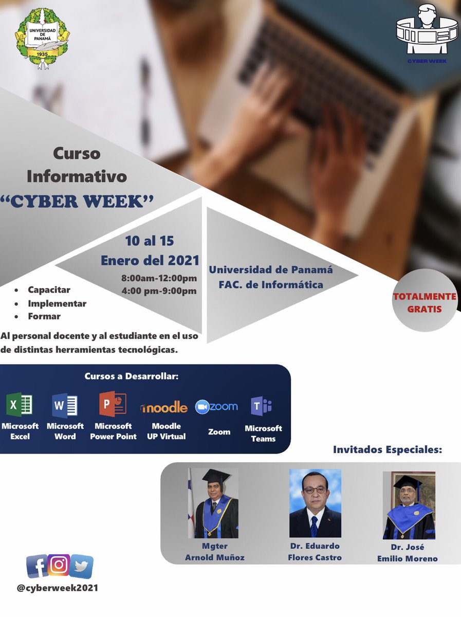 CyberWeek2021's tweet image. ¡No te puedes perder! ¡TOTALMENTE GRATIS”Del 10 al 15 de Enero del 2021 en la Facultad de Informática de la Universidad de Panamá nuestra “CYBER WEEK” ¡Te Esperamos!