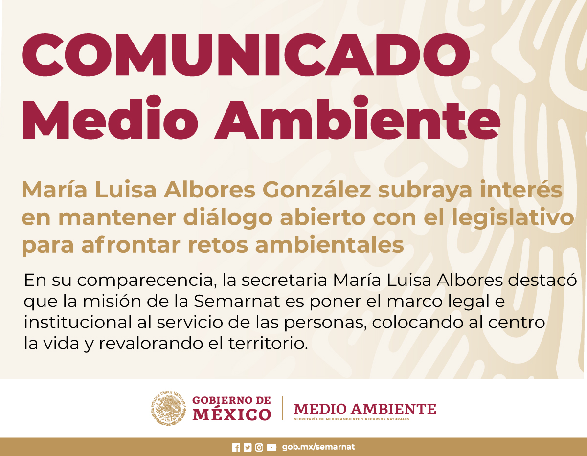 SEMARNAT_mx's tweet photo. #COMUNICADO | En su comparecencia, la secretaria @Mary_Luisa_AG destacó que la misión de la #Semarnat es poner el marco legal e institucional al servicio de las personas, colocando al centro la vida y revalorando el territorio.

¡Entérate! ▶️ https://t.co/xo6oiyTHO2 https://t.co/6ZeKkeoGgc