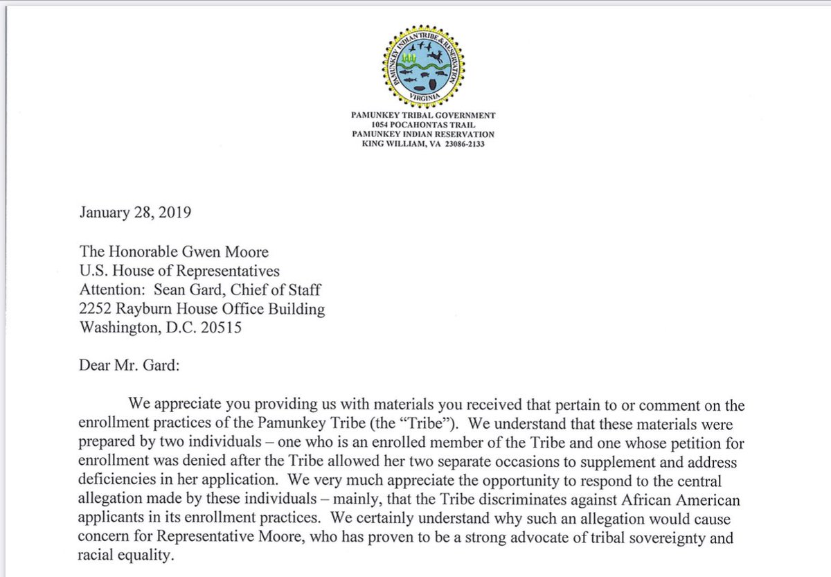 Katie McCormick is also mentioned in Chief Gray’s letter to Rep Gwen Moore bc she wrote a letter to Rep Moore on our behalf, citing the active anti-black racism she has observed at  #Pamunkey. For doing so, the Chief charged her with “disloyalty” and took away he right to vote.