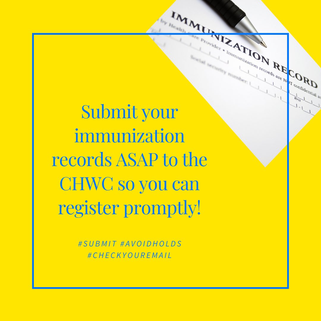 WPCHWCenter's tweet photo. Submit your immunization records to us ASAP to avoid delaying your registration for next semester https://t.co/KNcGLrDhyU