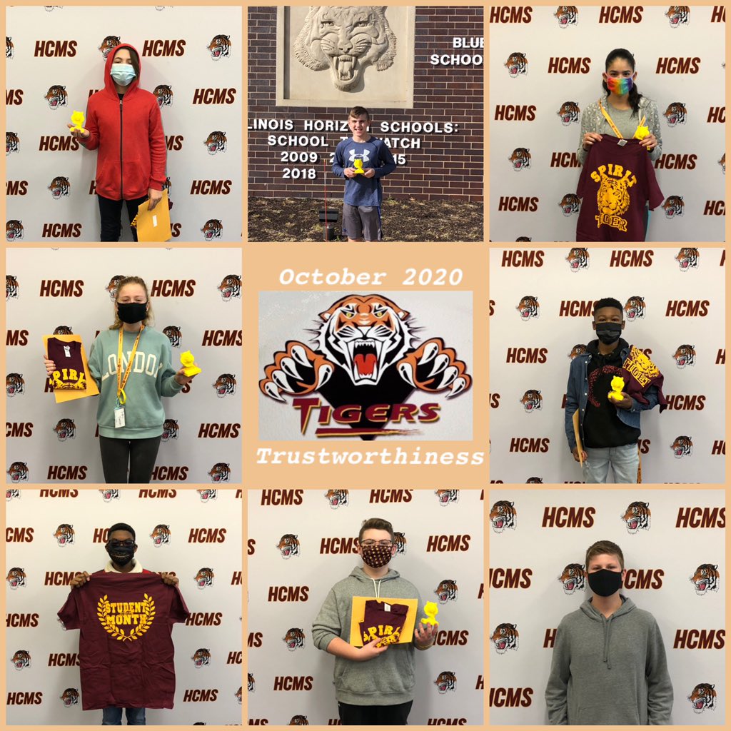 TheMrCrockett's tweet photo. Congratulations to our Students of the Month for October 2020 @HCMSTigers157c! The trait for this month was “Trustworthiness.”
6A-Ian R; 6B-Colton Z; 7A-Laura M/V; 7B-Taylor O; 8A-Rashad E; 8B-David S; Encore-Gunnar T; PE-Nick B! #HickoryCreekStudentOfTheMonth https://t.co/1tCbLFzSrO