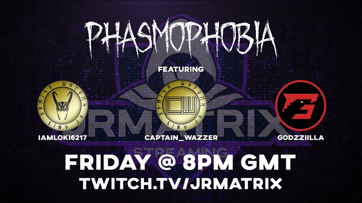 JRMATRIXTV's tweet photo. Live Tomorrow Night @ 8pm GMT:
Phasmophobia (first time playing!)
Feat: @WolvesOdin @CaptainWazzer & @Godzziilla
Only on https://t.co/MRKXmmjHQR
#TRW #ZillaFam #WolvesOfOdin #TwitchStreamer https://t.co/mhy99dpKq8