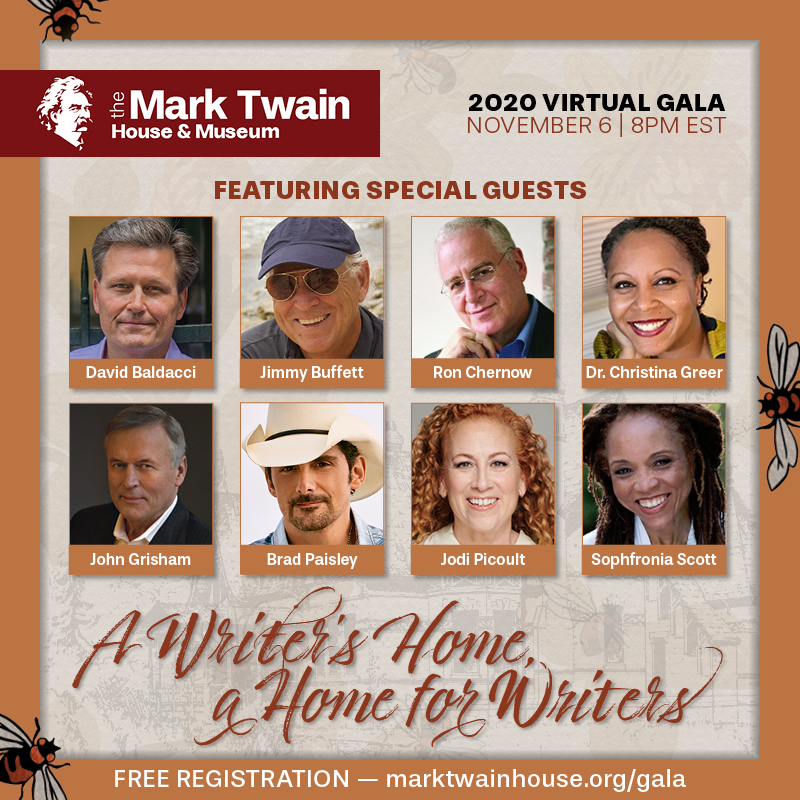 MarkTwainMusic's tweet photo. Join @jimmybuffett &amp; @BradPaisley Fri, Nov 6, 8pm for a one-hour free virtual gala to support @TwainHouse! Jimmy &amp; Brad supported @MarkTwainMuseum when they recorded the CD project on @MailboatRecords. Thrilled to share this! Register here: https://t.co/KGHDKzGRtp https://t.co/f25pWH80PQ