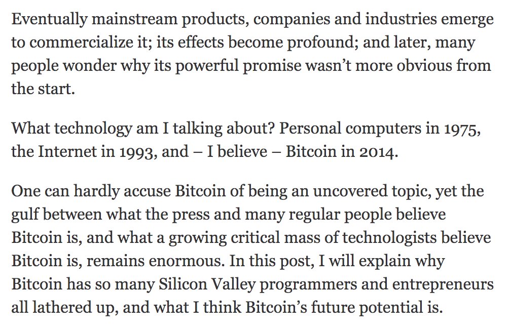 9/ The dad:Investors who want a quick affirmative answer to the question "Is this like the internet?" will appreciate the original piece and social proof from one of the internet's (and crypto's) pioneers  @pmarca in the paper of record. https://casebitcoin.com/why-bitcoin-matters