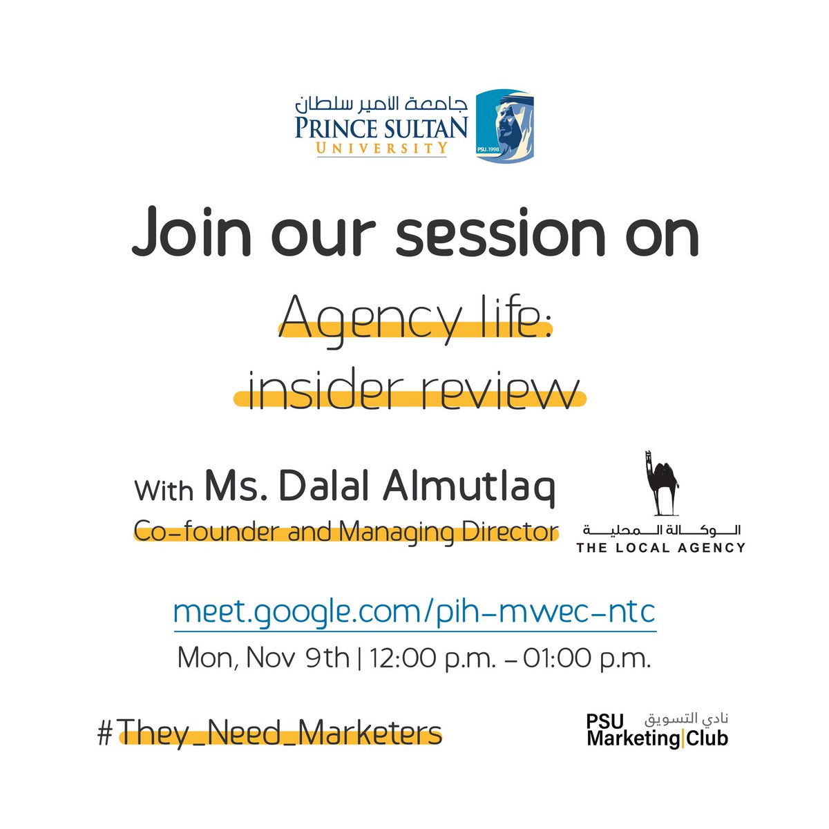 PSUMKT's tweet photo. A great talk with @TheLocal_Agency is here to inspire you💡🐪

🔗Registration Link : https://t.co/1Gtwujtr6y

📌Open invitation

#PSU
#MKTC
#They_Need_Marketers https://t.co/eoIlOI4oHf