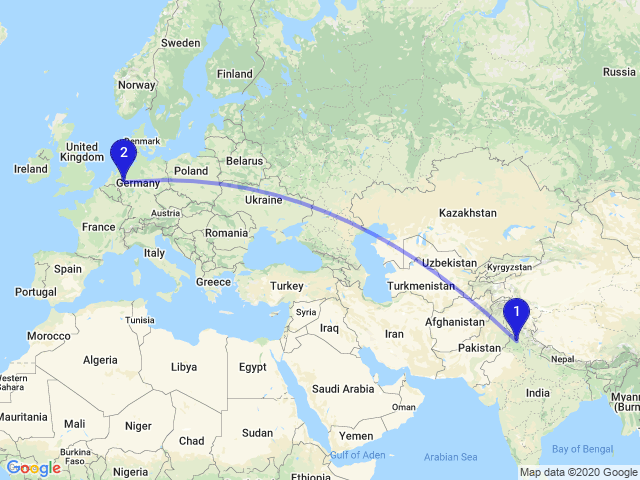 RandomDistance's tweet photo. The distance between Tarkhan Mazara, Punjab 144418, India and 46348 Raesfeld, Germany is 5942km #Maps #GIS #Earth https://t.co/0xpGa4gSlT