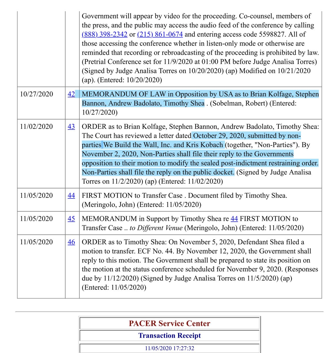 As you can see i just ran a fresh docket report and NOPE  @KrisKobach1787 nor  @WeBuildtheWall filed a response (due by 11/2/20) pursuant to the Court’s Order