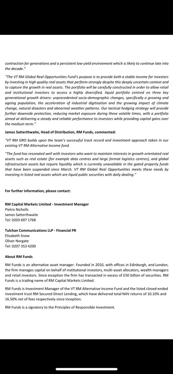 RM Funds is delighted to announce the launch of the VT RM Global Real Opportunities Fund.

A global real asset fund designed to perform in the new normal, capturing structural growth drivers, managing market volatility and addressing investors desire for sustainable investments.