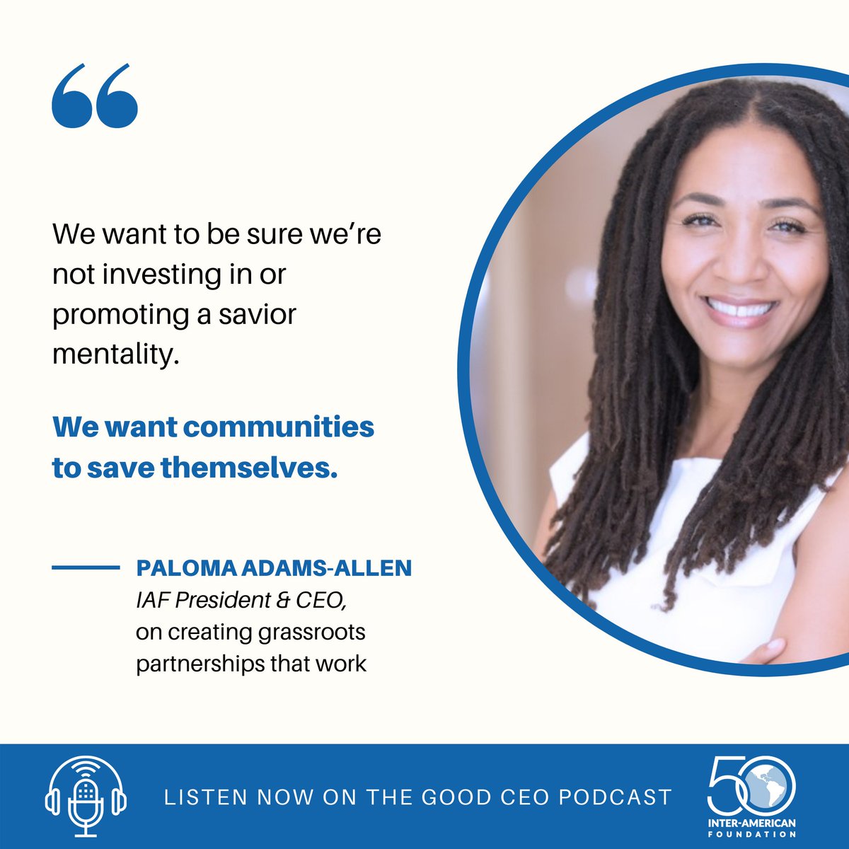 IAFgrassroots's tweet photo. .@PalomaAdamsA breaks down best practices for developing strategic partnerships with grassroots organizations & the private sector on the #GoodCEO podcast with @EvesLime. Listen at https://t.co/sqiYlnsIJr #grassrootsdev https://t.co/5lZxFvnk7u