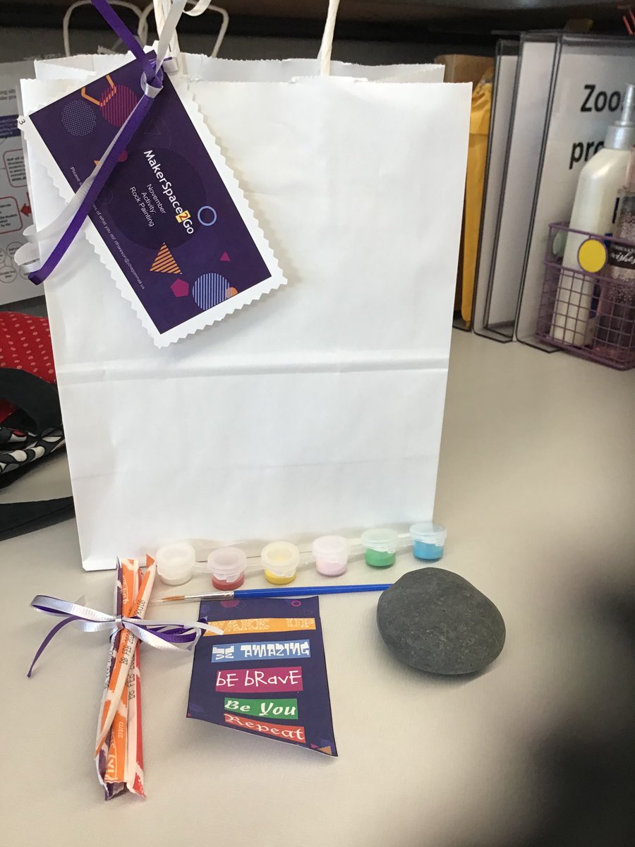 JHS_Library1's tweet image. The first of our Makerspace2Go kits went out today. November&apos;s project is rock painting. The kit includes a rock, paint brush, up to 6 colors of paint, a sweet treat and inspirational quote. Can&apos;t wait to see what our students create!