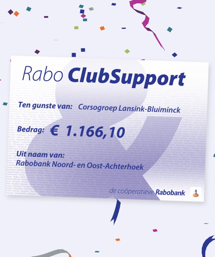 GroepLB's tweet photo. Iedereen die op ons heeft gestemd, bedankt!🥳 #raboclubsupport https://t.co/jpVfjDO3YL