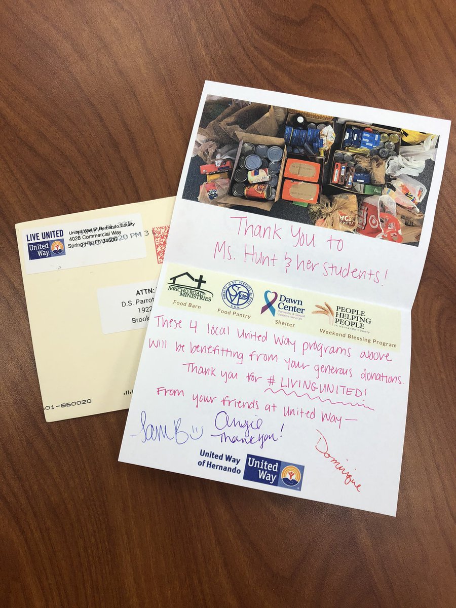 his_Tori_'s tweet photo. Thank you @UnitedWay for the thank you card for my students! #LivingUnited #ParrottPRIDE @DSP_Admin https://t.co/SXAvIELzkH