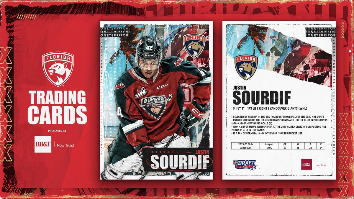 FlaPanthers's tweet photo. Read, Collect, Reshare!

Introducing the #CatsDraft Class of 2020 @BBT Digital Trading Cards. 

#FlaPanthers third-round selection @SourdifJustin led
the @WHLGiants in points last season and is a fan of @F1!

Q&amp;A » https://t.co/fPA23gK5dg https://t.co/4F0GPB1MyU