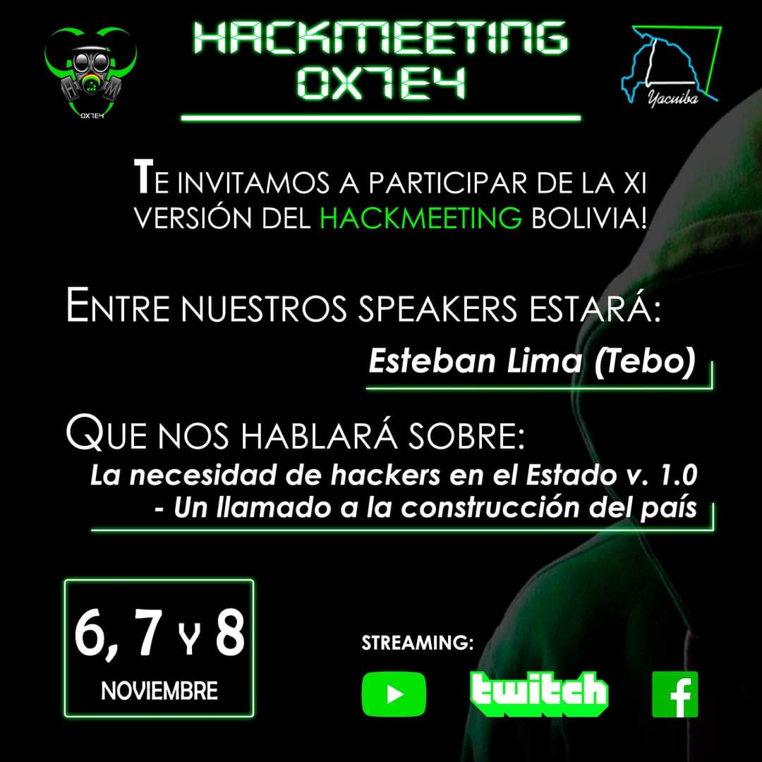 tebot's tweet photo. El sábado nos vemos en el @HackmeetingB0 https://t.co/zkmMWSlMMR