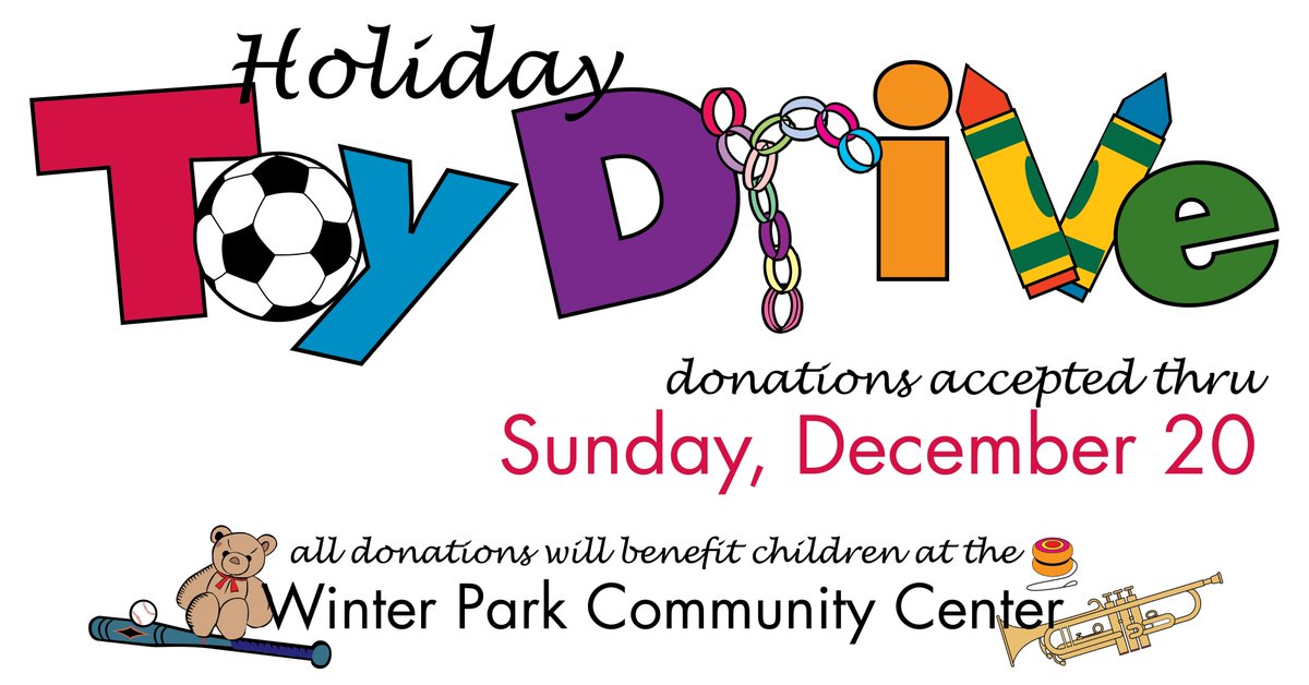 It is already the Holiday Season and so is the Holiday Toy Drive! If you are interested in donating to the Toy Drive, The Winter Park Community Center is accepting donation until Sunday, December 20. All donations will benefit children at the Winter Park Community Center.