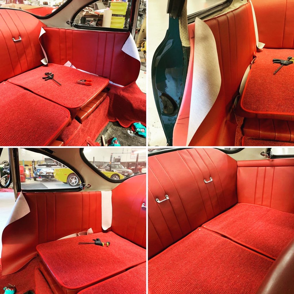 WardellAuto's tweet photo. Had to repost still pics work on rare 1963 356B Porsche. Recovered Dash Pad &amp; Rear Panel in Original Red Vinyl because it’s so well liked. #wardellauto #356b #1963porsche356b #porsche #porscheclub #porschelife #dashpad #custominteriordesign #custominteriors #wardellautointeriors https://t.co/wsS3G4oFE6