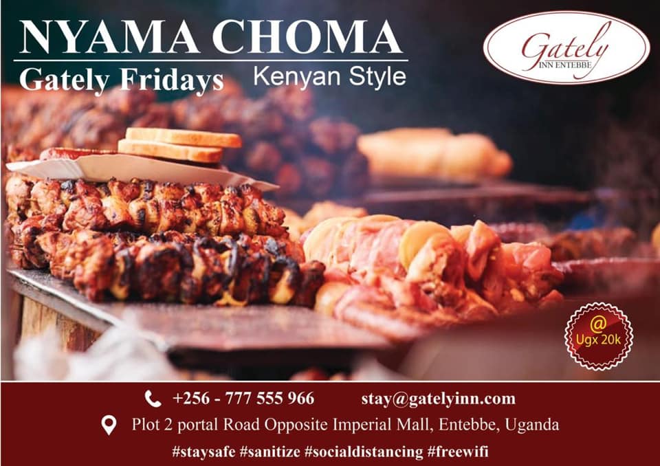 GatelyUganda's tweet photo. Savor our Friday BBQ Kenyan way #NyamaChoma @ Gately Inn Entebbe. Relax and feel at home as you enjoy nature too. Entebbe Safaris Uganda #bbq #bbqlifestyle #bbqlife #bbqlovers #bbqchicken #BBQribs #bbqsauce #friday #fridayvibes #FridayFeeling #fridayfun #fridaynight #friends https://t.co/YTvVP1GBav
