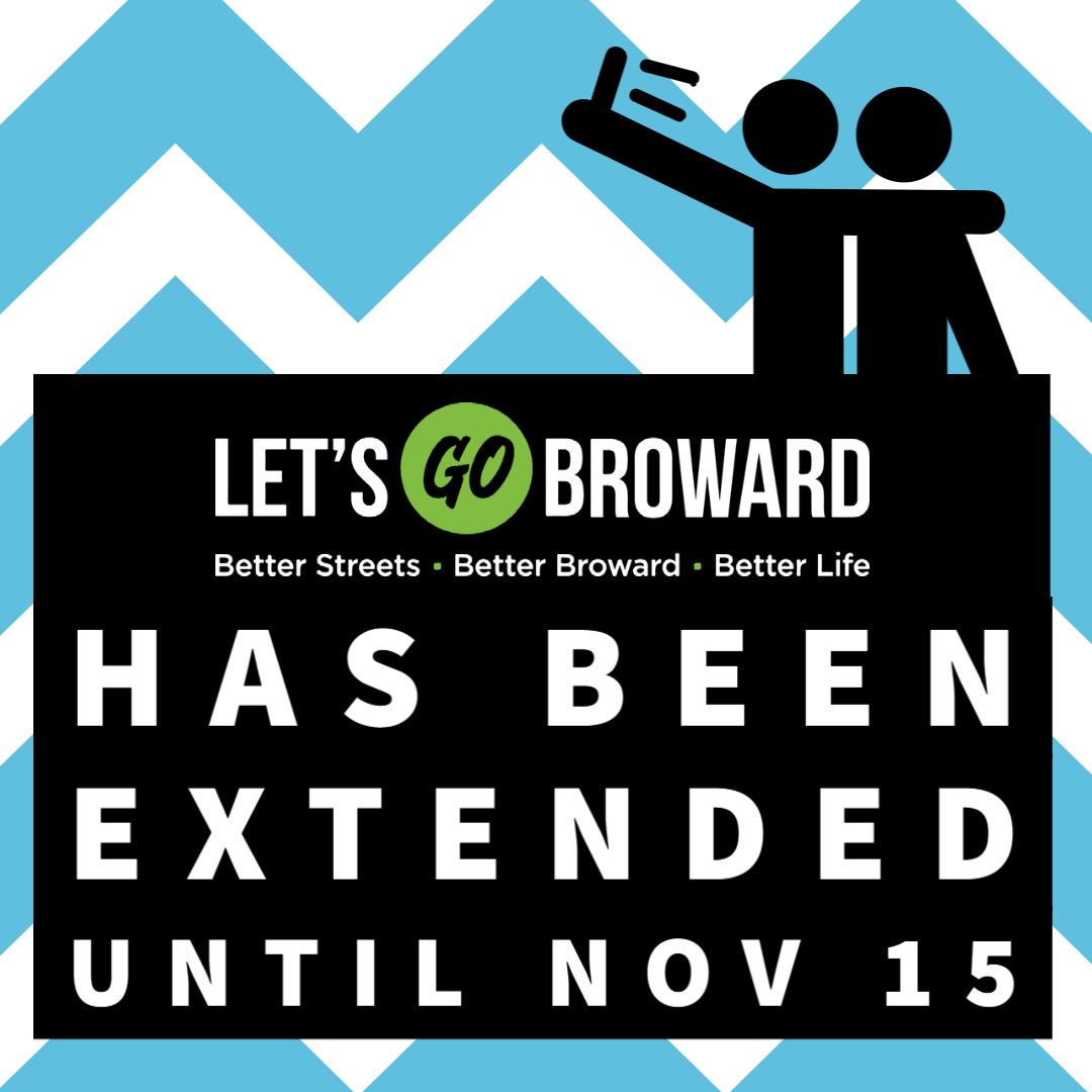 SpeakUp_Broward's tweet photo. Good news- the #LetsGoBroward Scavenger Hunt has been extended to Sunday, Nov 15! This gives you a full extra week to participate. Visit https://t.co/bczAz8h5fw for all the details. https://t.co/JqugSmQWjt