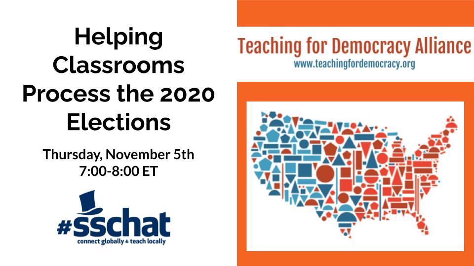 icivics's tweet photo. TONIGHT! We're hosting a special #Election2020 #sschat from 7:00-8:00pm ET.
The iCivics team will be there, alongside the amazing organizations that make up the #TeachingForDemocracy Alliance: https://t.co/bj08frbzpv
Join us! #HSGovChat #EdChat #TeacherPD https://t.co/cq2DoJboeF