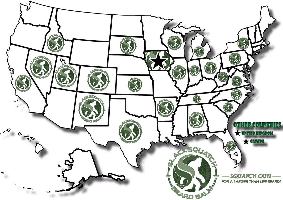 Slack_Squatch's tweet photo. #SlackSquatch sightings 👀👈 are continuing to grow in the USA 🇺🇸 and other countries!
Grateful for the support 🙏 of the #SlackSquatchBeardBalm
Balm Squad 💣
Let’s keep helping beards smile 🧔 my bearded bro’s! And if your state isn’t on the map, let’s make sure that happens! https://t.co/mtLd3ZFlLX