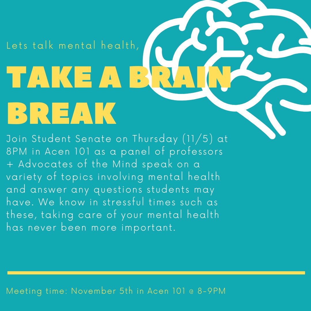 MUStuSenate's tweet photo. What can MU do to help you? Hear from a panel of professors + Advocates of the Mind tonight in ACEN 101 @ 8PM as they discuss a variety of different topics regarding mental health &amp; answer any questions! 

- Open to all students &amp; faculty 
- Masks &amp; social distancing required https://t.co/hna0NxFbpi
