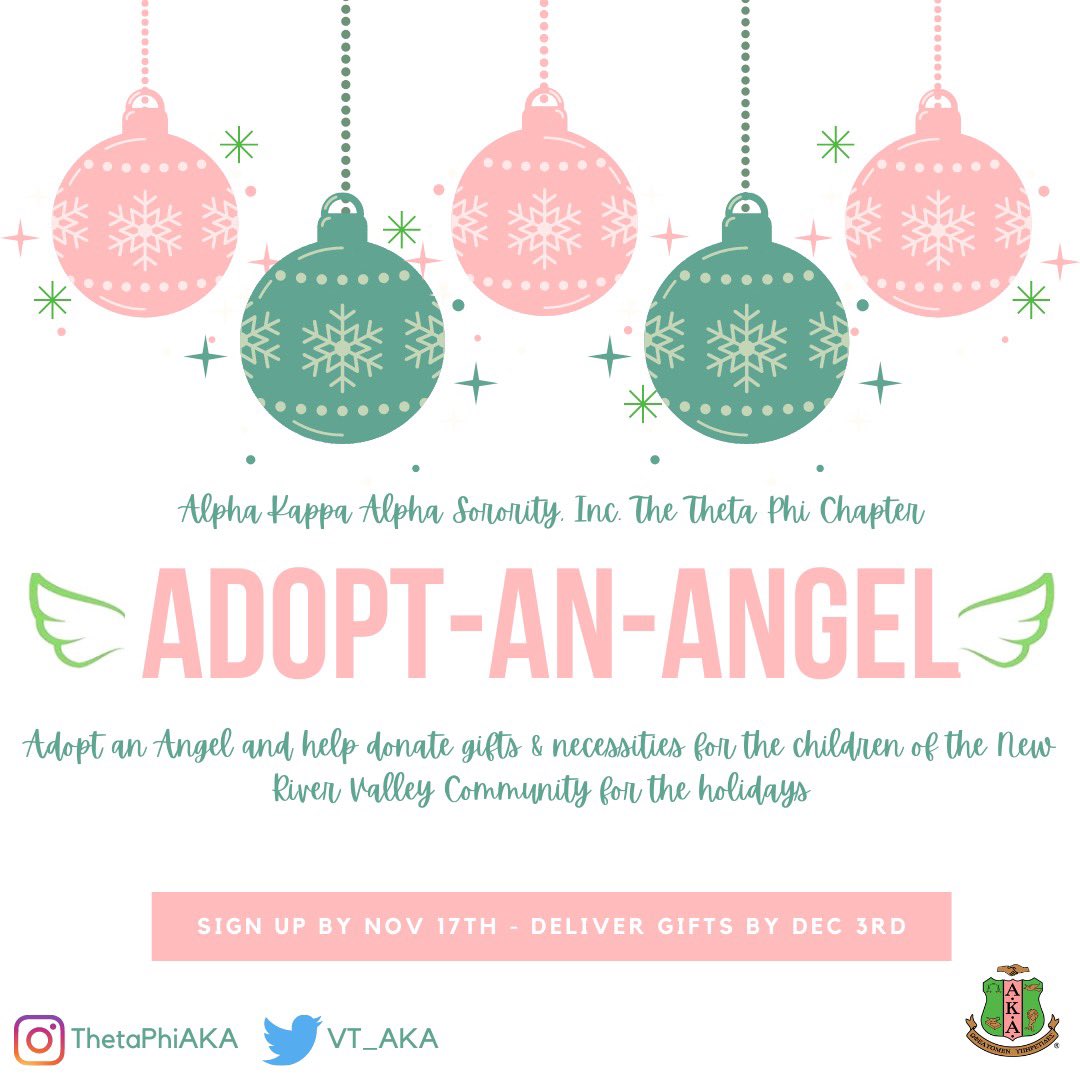 VT_AKA's tweet photo. 🎄🎁 Join us in collecting gifts and necessities for children in the New River Valley area for the upcoming holiday season! Sign up for a Angel by Tuesday, November 17th! The deadline to deliver gifts by is Thursday, December 3rd! Google Sheet Form link: https://t.co/BZOSs1Jf7L https://t.co/K8jYBdJsFh