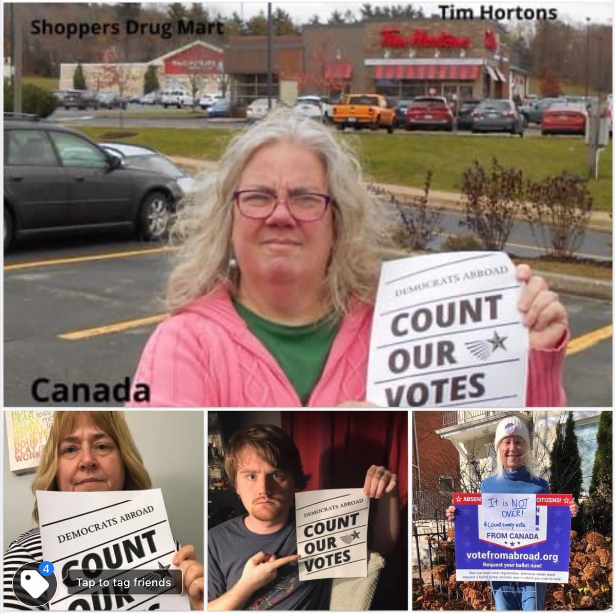 DemsAbroadCan's tweet photo. Canada, help us tell them to #countourvotes! Take a photo with your sign, preferably with a landmark behind you. Then post on your social media (#countourvotes #daresists), and email to info@democratsabroad.org.
Make your own sign, or print one here https://t.co/4ZF2qx8ndn https://t.co/5R6yuKYoF7
