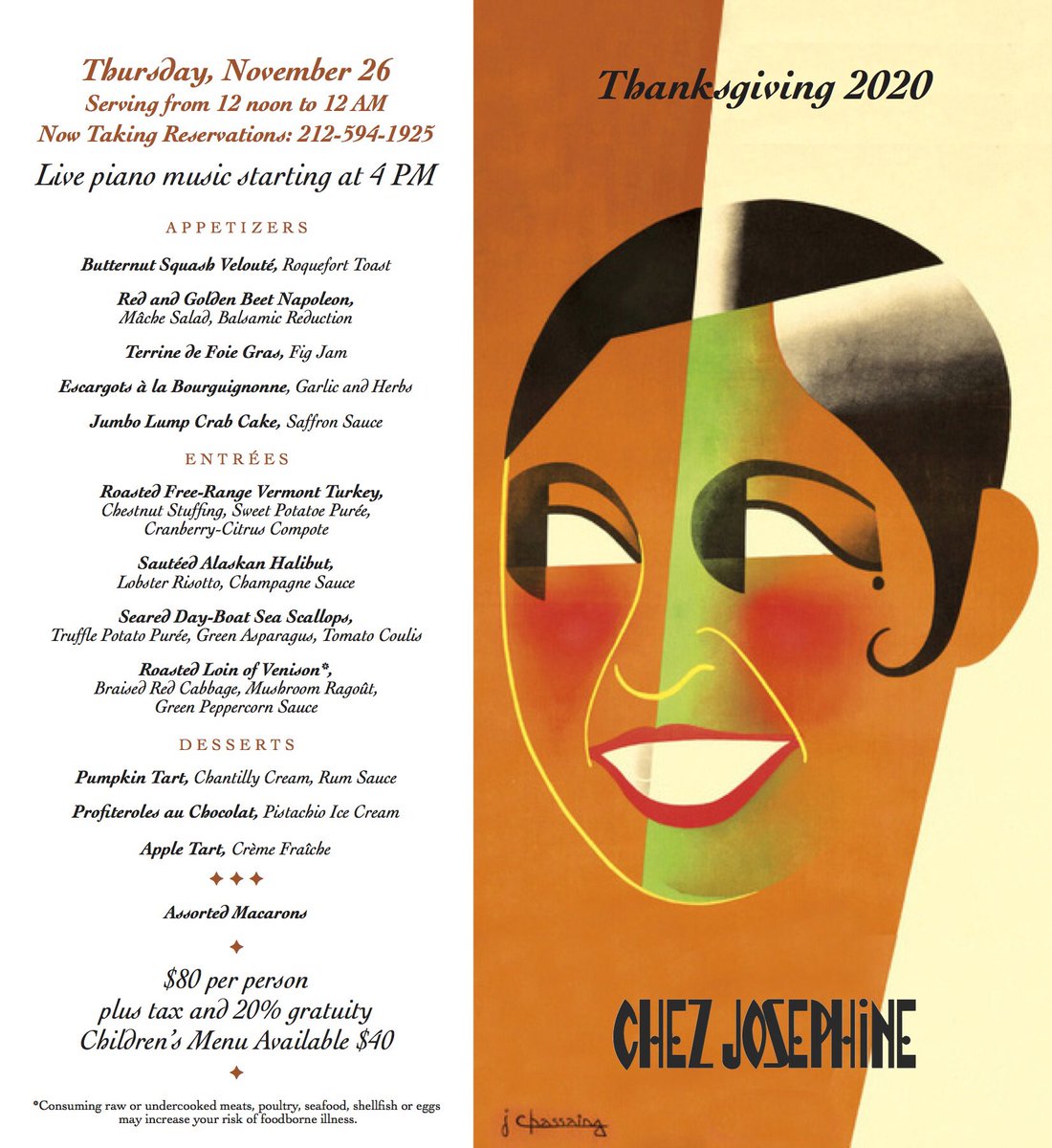 Our #Thanksgiving #Menu is here! 🦃 Join us on November 26th for lunch or dinner &amp; enjoy a 3-course #prixfixe menu &amp; live #piano entertainment! 🎵 $80/person, serving 12pm-12am. Reservations: 212-594-1925 or on OpenTable! 🍽