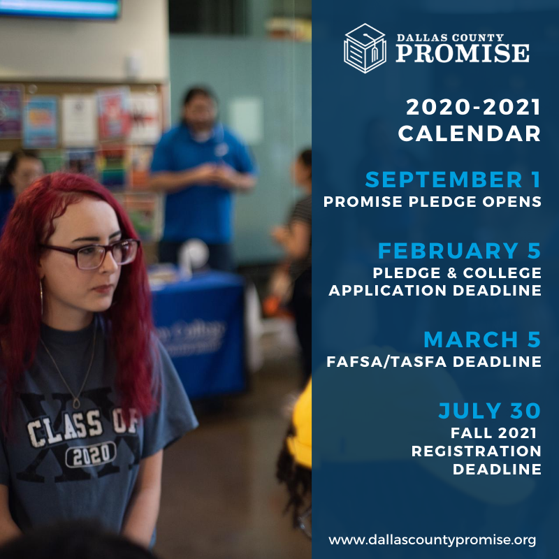 DallasCoPromise's tweet photo. Class of 2021: It's not too late to get your steps in! With four simple steps, you can attend college next year and we will cover your tuition. Visit our website to see if your school is a participating Promise high school and learn more. #DallasCountyPromise #TuitionFreeCollege https://t.co/OGfruLsBEu