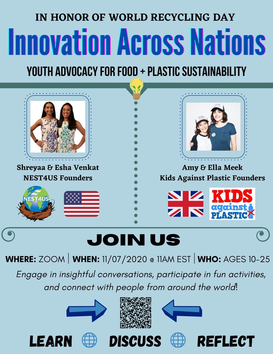 joinnest4's tweet photo. The key to understanding the future is #sustainability! Join our interactive workshop “Innovation Across Nations” in #collaboration with @KidsVplastic in honor of #WorldRecyclingDay!🤩 #NEST4US #ZeroWaste #Repurpose #ClimateAction https://t.co/TnRs0vUSVw 
https://t.co/DjZIms42Kx https://t.co/P2M5vntM32