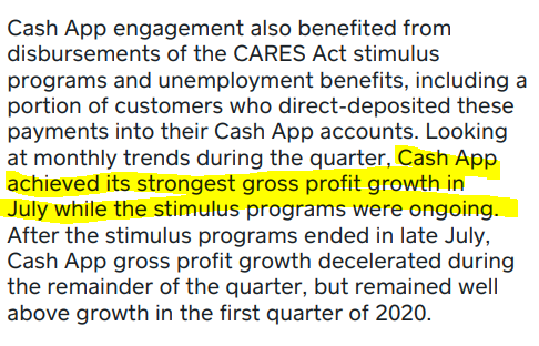 Three things on Cash App:1)  $SQ's Cash App isn't a bitcoin story. 2) Ecosystem. SQ is building two ecosystems, one for sellers, one for consumers, and increasingly finding ways to integrate the two worlds.3) Some of this growth was fueled by stimulus disbursements.