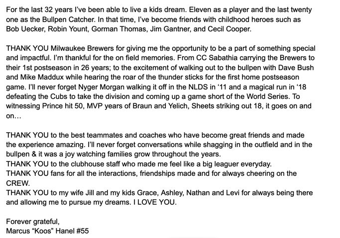 KoosforKids's tweet photo. Thank you @Brewers, Fans and Family. https://t.co/Ucj7v4hsHn