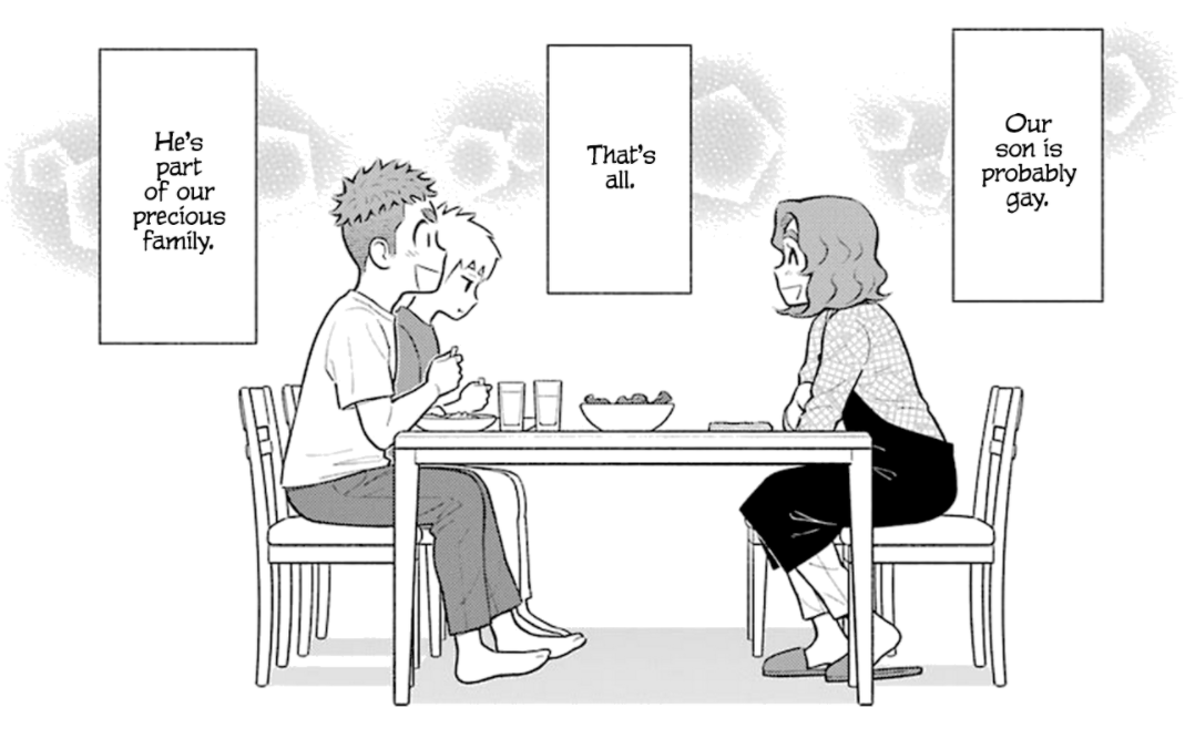 I just started reading this super wholesome slice of life comic about a mom and her gay son and it's so nice!! Talks about acceptance and internalization but also cute n feel good!! art is also lovely!
https://t.co/4ognTqUhEU (JP)
https://t.co/CYMbfp5Ehh (EN)