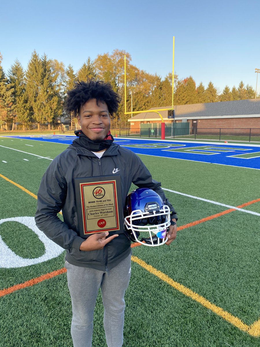 SBJohnAdamsHigh's tweet photo. We may have missed last week’s @46Sports Game of the Week, but we were still able to honor @JASection Senior Chuck Worsham as the @tcunet and @46Sports Student Athlete of the Week! Congratulations @ct_cdub3! https://t.co/sTkqGj857r