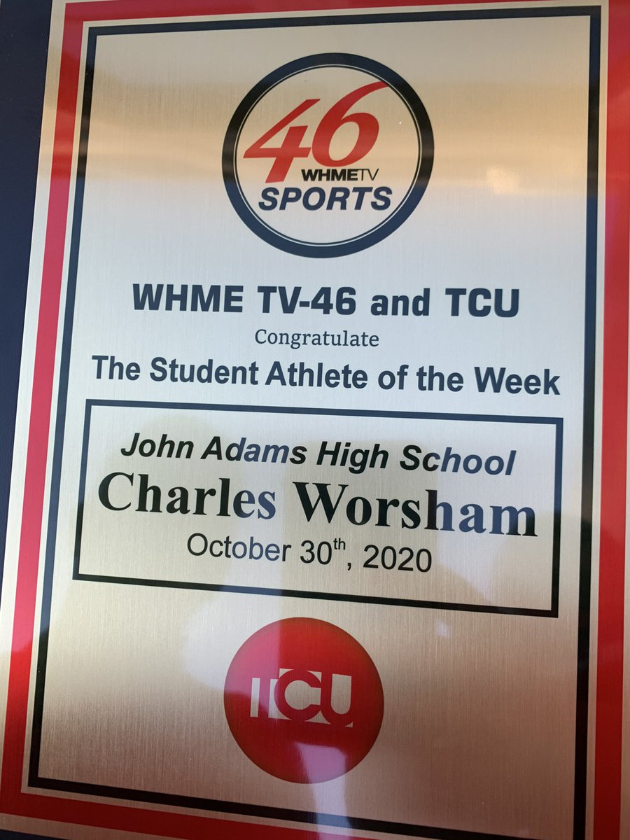 SBJohnAdamsHigh's tweet photo. We may have missed last week’s @46Sports Game of the Week, but we were still able to honor @JASection Senior Chuck Worsham as the @tcunet and @46Sports Student Athlete of the Week! Congratulations @ct_cdub3! https://t.co/sTkqGj857r