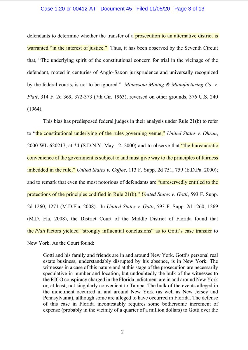 Apologies I did this backwards - defendant Shea’s motion to change/move venue“Mr. Shea petitions this Court “for the convenience of the parties and witnesses, and in the interest of justice” to transfer this matter to the District of Colorado“The play? https://ecf.nysd.uscourts.gov/doc1/127127922207